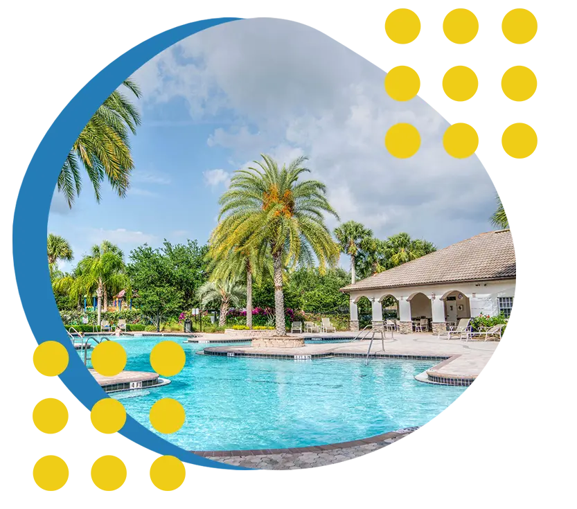 Resort-Style Outdoor Pool with Palm Trees  Sun Pointe Services